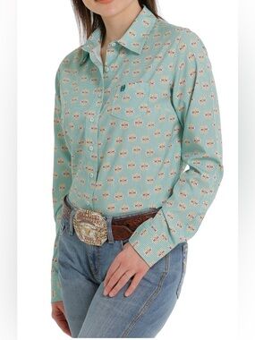 Women's Cinch Arena Flex fabric shirt light green: Selleria Repetti Size Small